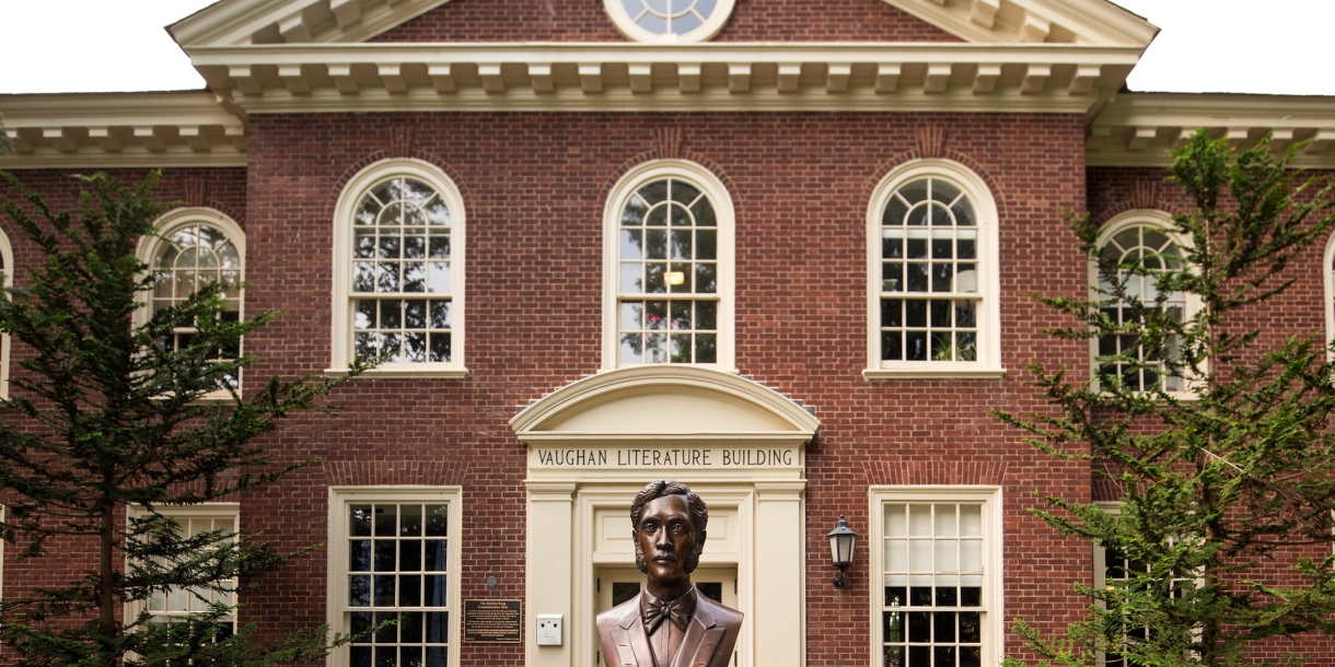 Statue in front of Vaughan Literature Building