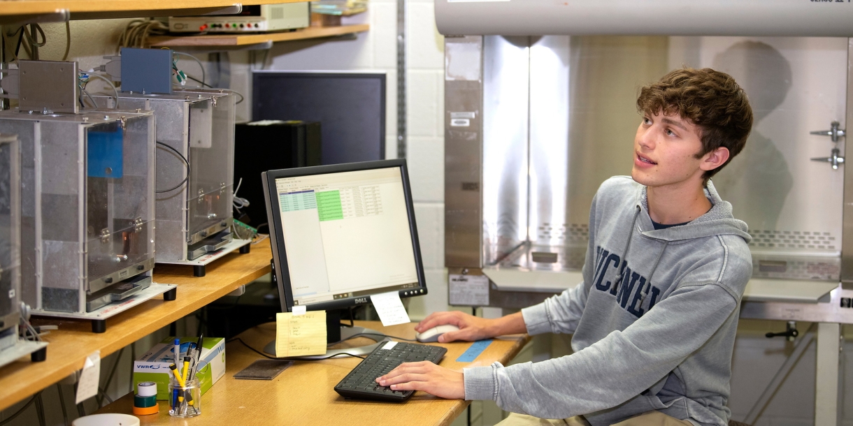 Henry Martin '25 analyzes data on a computer in the lab