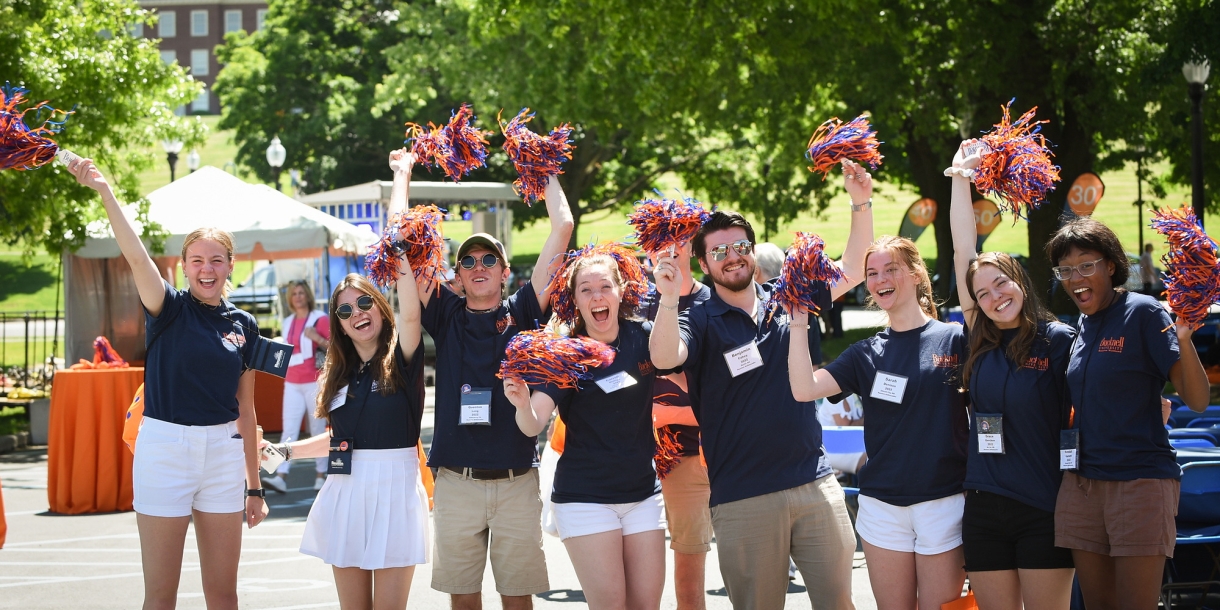 Bucknell Student Ambassadors Cheering with poms