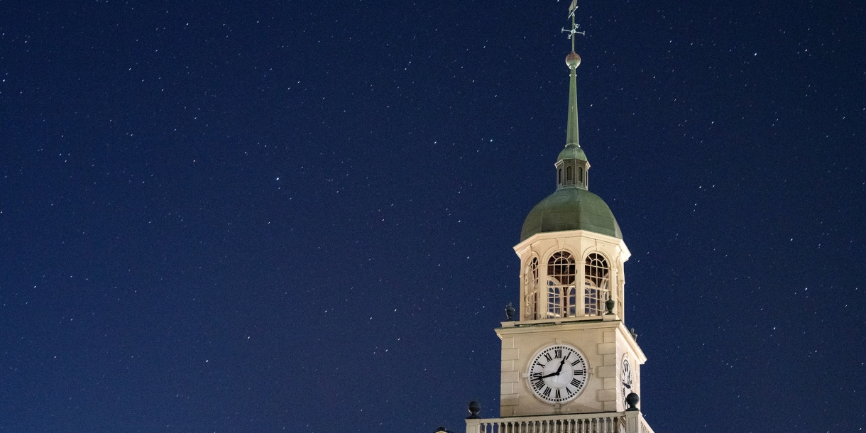 Bertrand Library with stars behind it at night