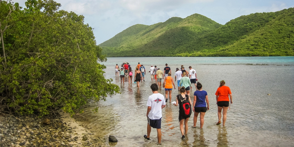 Students learning in the Susquehanna river