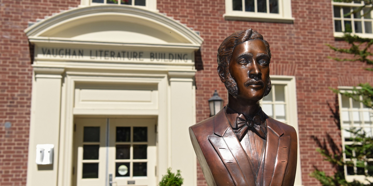 Bust outside of Vaughn Literature Building