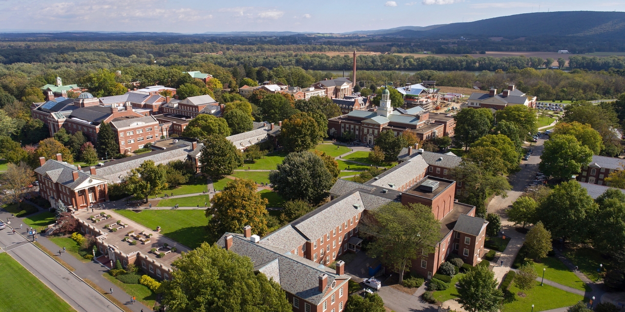 Aerial of campus around Malesardi Quad