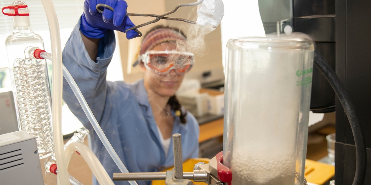 Student experimenting with dry ice