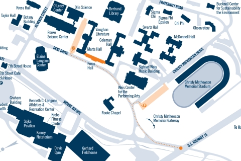 A map of Bucknell&#039;s campus for Admissions visitors 