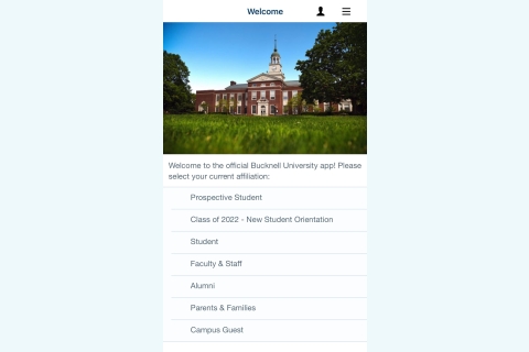 A screenshot of the persona page of the Bucknell app