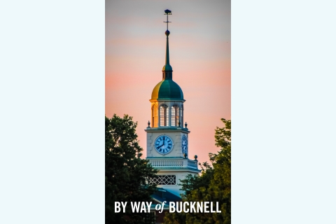 The Betrand Library tower at sunset