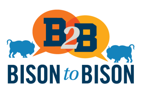 Bison to Bison logo featuring two bison and two chat bubbles