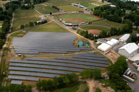 An aerial view of Bucknell&#039;s solar array