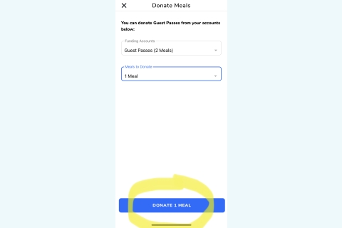 Screenshot of Click on 1 Meal or 2 Meals section of the GET mobile app