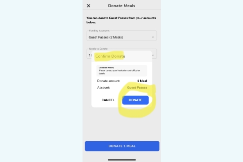 Screenshot of Confirm Donate section of the GET mobile app