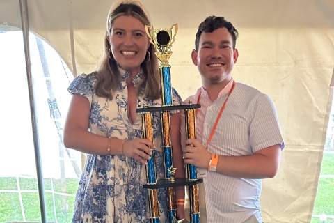 Anna Millar Jarrett &#039;18 and John Quinn &#039;18 Reunion Chairs celebrating their Class Award for being the class who most greatly exceeded their donor participation goal.