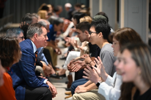 Jeff Cross &#039;82, member of the Bucknell Unisersity Alumni Association, networking with current Bucknell students during Friday&#039;s Speed Networking hosted by The Center for Career Advancement.