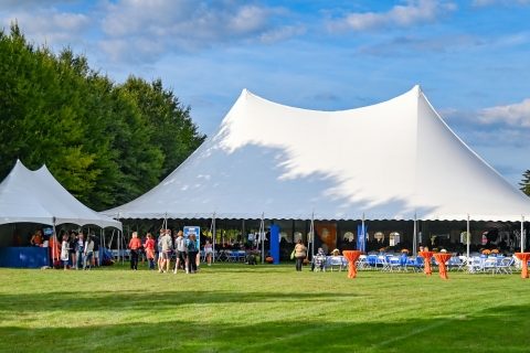 Homecoming &amp; Family Weekend tent on Sojka Lawn.
