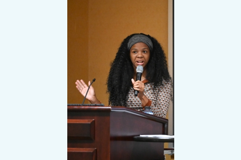 Michaiah Augustine &#039;23 discussing her research during the Bucknell Civil Rights Project Presentation - Griot Institute for the Study of Black Lives &amp; Cultures session.