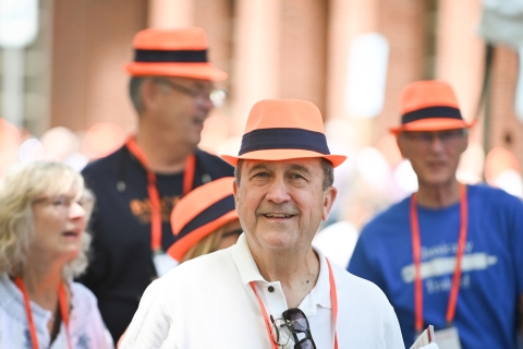 Members of the Class of 1974 celebrate 50 years wearing their hats