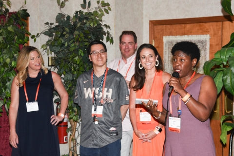 Class of 2004 Reunion Leadership team speaks to their fellow alumni.