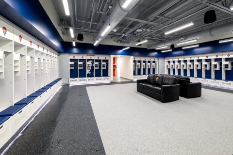 Interior of the men's lacrosse locker room