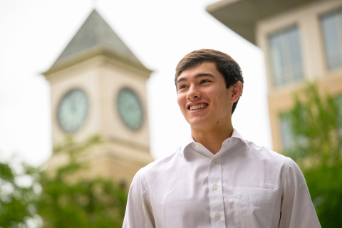 Portrait of Max Quan on Georgetown Campus