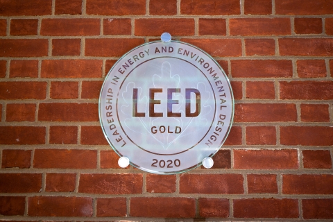 LEED Gold plaque outside Academic East