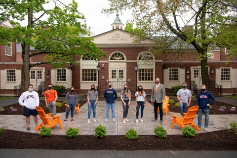 Students stand on new Swartz patio