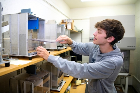 Henry Martin '25 interacts with laboratory equipment