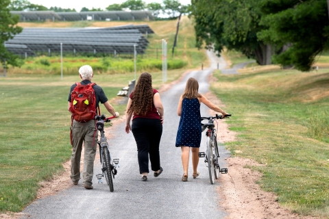 Bud Hiller, Jamie Piperberg and Claire Campbell walk the new Bucknell path.+