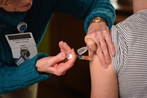 Student receives a vaccine