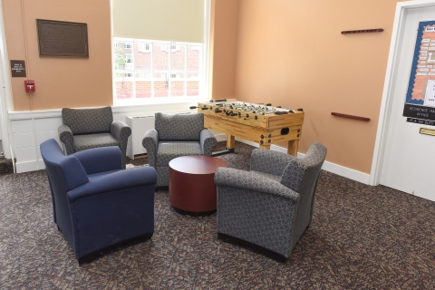 Foosball table in a dorm common area at Bucknell University