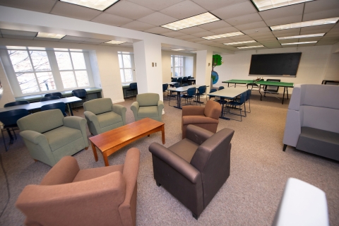 Common gathering area in Smith Hall, a freshman dorm hall at Bucknell