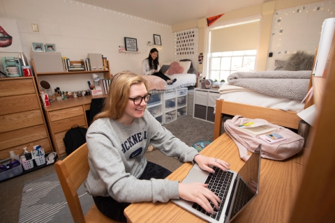Students in residence hall room