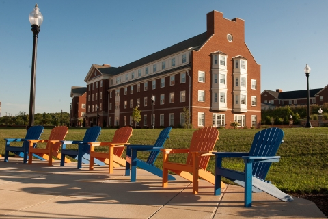 Seating area with the sun setting