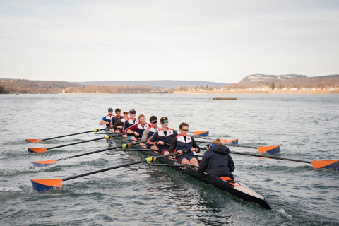 Men's crew team on the water