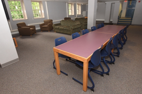 A recreational room inside a residence hall