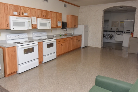 Residence hall kitchen and laundry