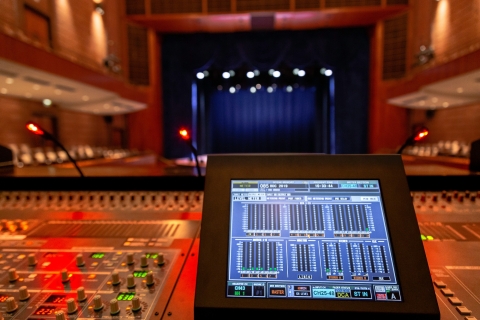 An interior shot of the Weis Center showing sound equipment