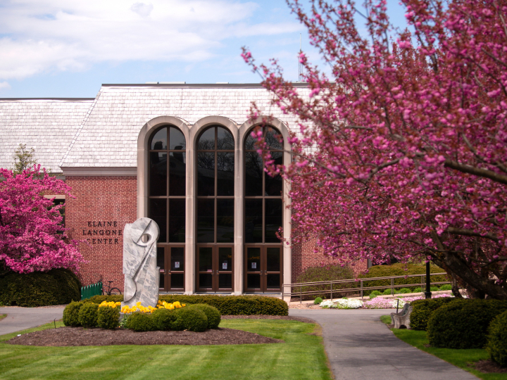 Exterior of the ELC with cherry blossoms in bloom