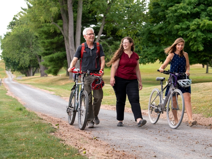 Bud Hiller, Jamie Piperberg and Claire Campbell walk the new Bucknell path