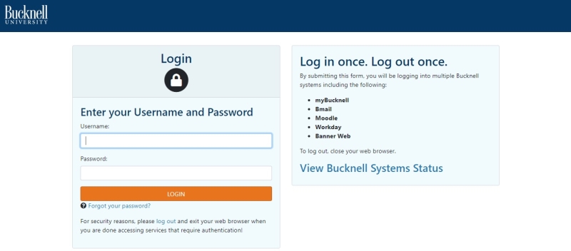 Screenshot of the myBucknell login screen
