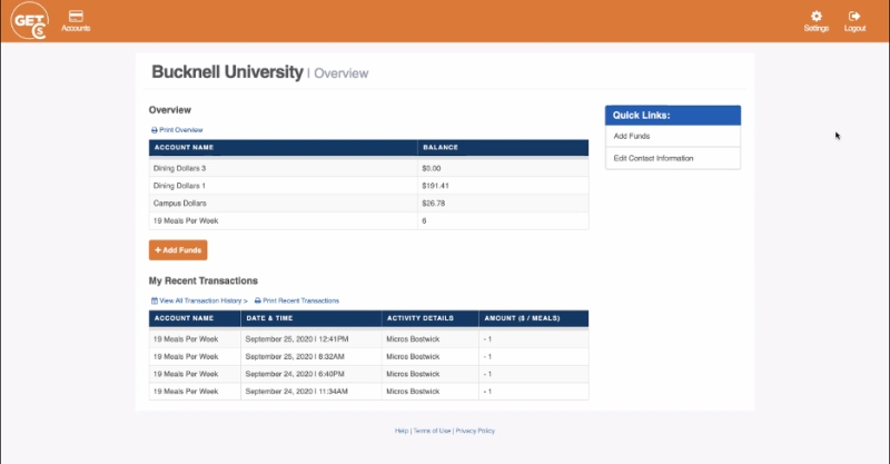 Screenshot of the GET web app interface