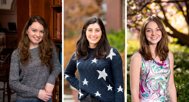 Portraits of students Giuliana Ferrara, Genevieve Block, and Lily Shorney