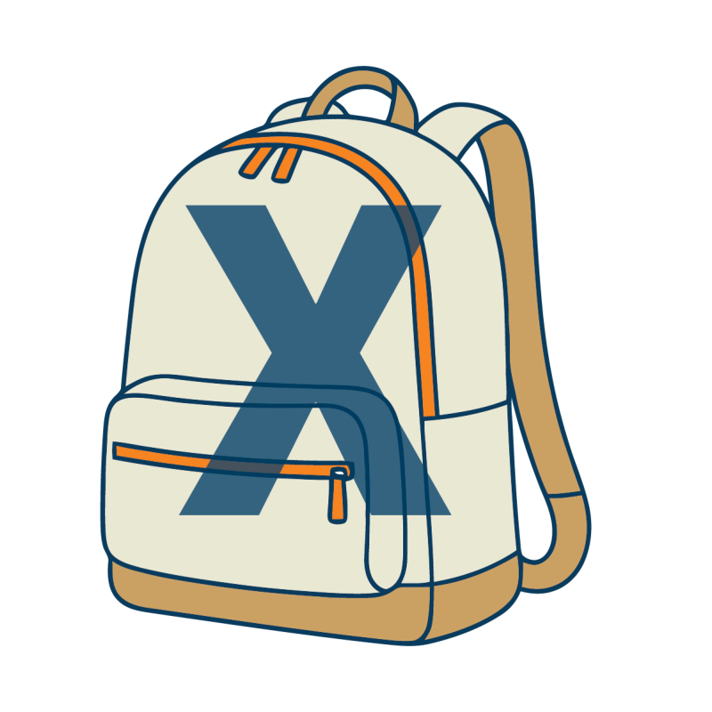 Backpack with large x through it. Backpacks will not be permitted at commencement.
