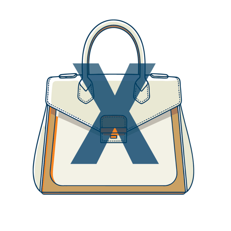 Large purse with large x through it. Large purses will not be permitted at commencement.