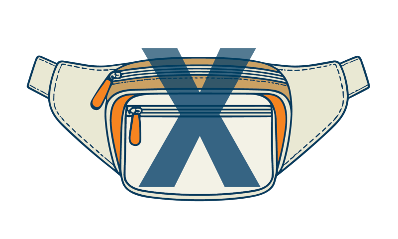 waist pack with large x through it. waist packs will not be permitted at commencement.