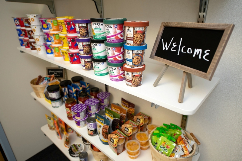 Stocked pantry shelves