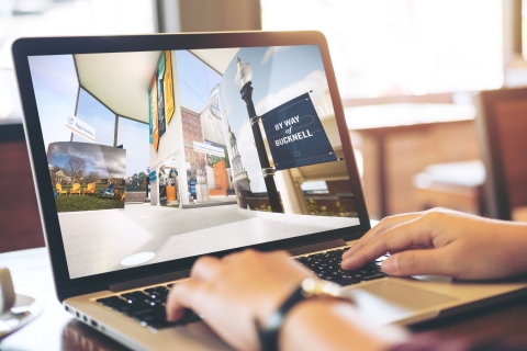 A student uses the Bucknell Virtual Experience on their laptop