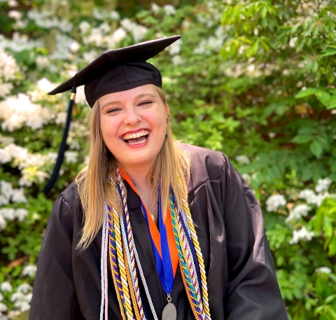 Portrait of Julia Tokish in her cap and gown