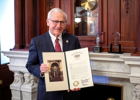 Pennsylvania Sen. Gene Yaw &#039;65, P&#039;15 with proclamation