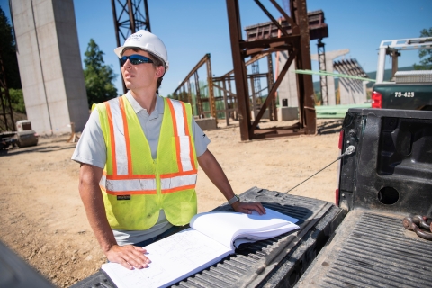 student at constructions site