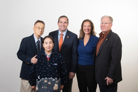 From left, Jai Kim, Yung Kim, Bill Krokowski ’84, Christina Ertel P&#039;10 and Dan Ertel ’84, P’10